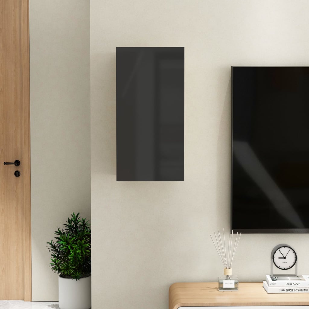 vidaXL TV skapītis, 30,5x30x60 cm, spīdīgi melns, skaidu plāksne