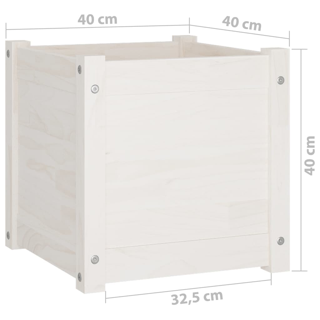 vidaXL dārza puķu kaste, 40x40x40cm, balts priedes masīvkoks