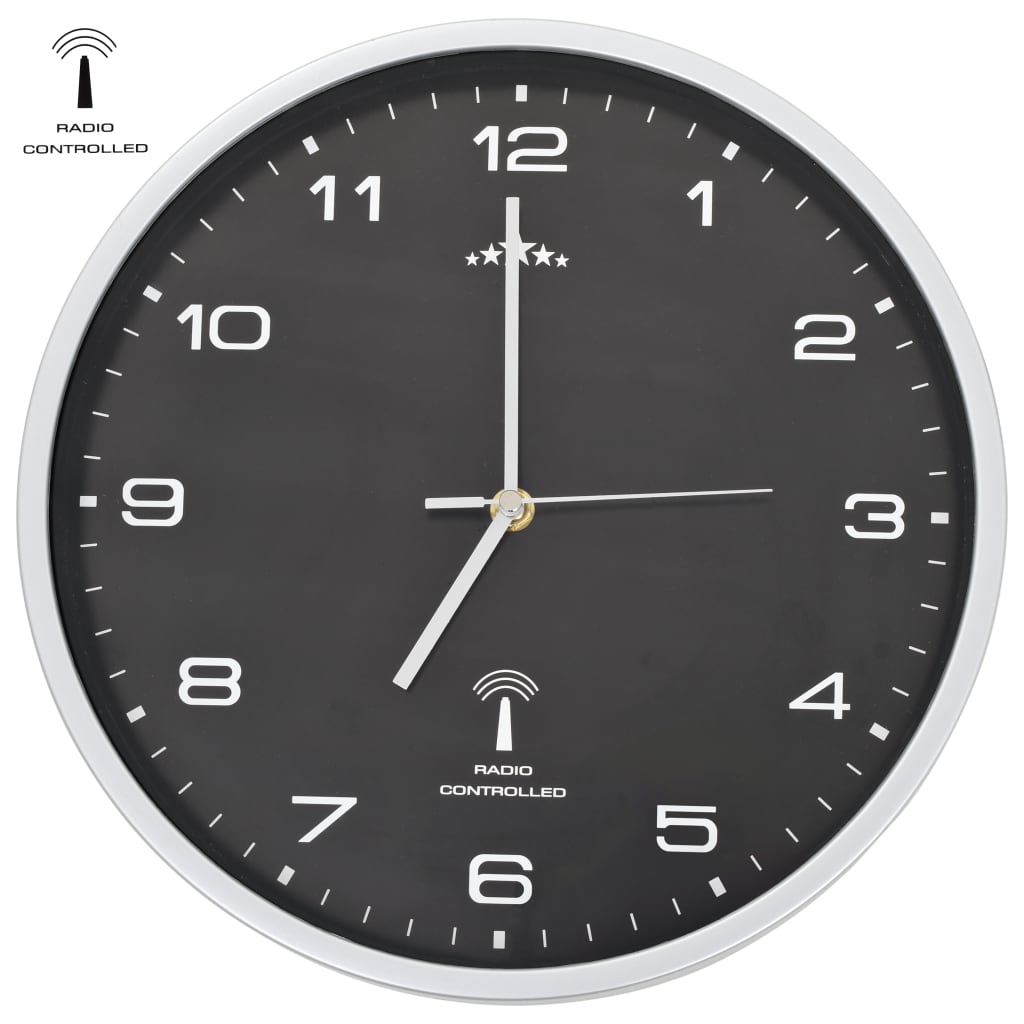 vidaXL radio vadāms sienas pulkstenis, kvarca mehānisms, 31 cm, melns
