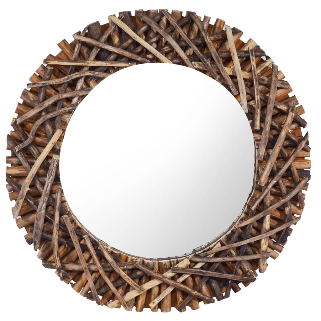 vidaXL sienas spogulis, 60 cm, apaļš, tīkkoks