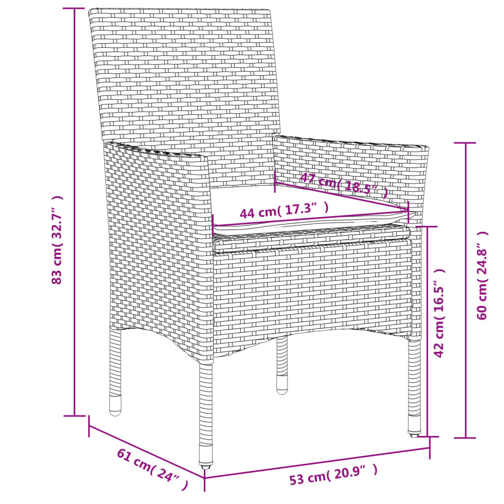 vidaXL dārza krēsli ar matračiem, 2 gab., bēša PE rotangpalma