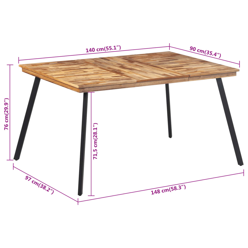 vidaXL galds, 148x97x76 cm, masīvs tīkkoks