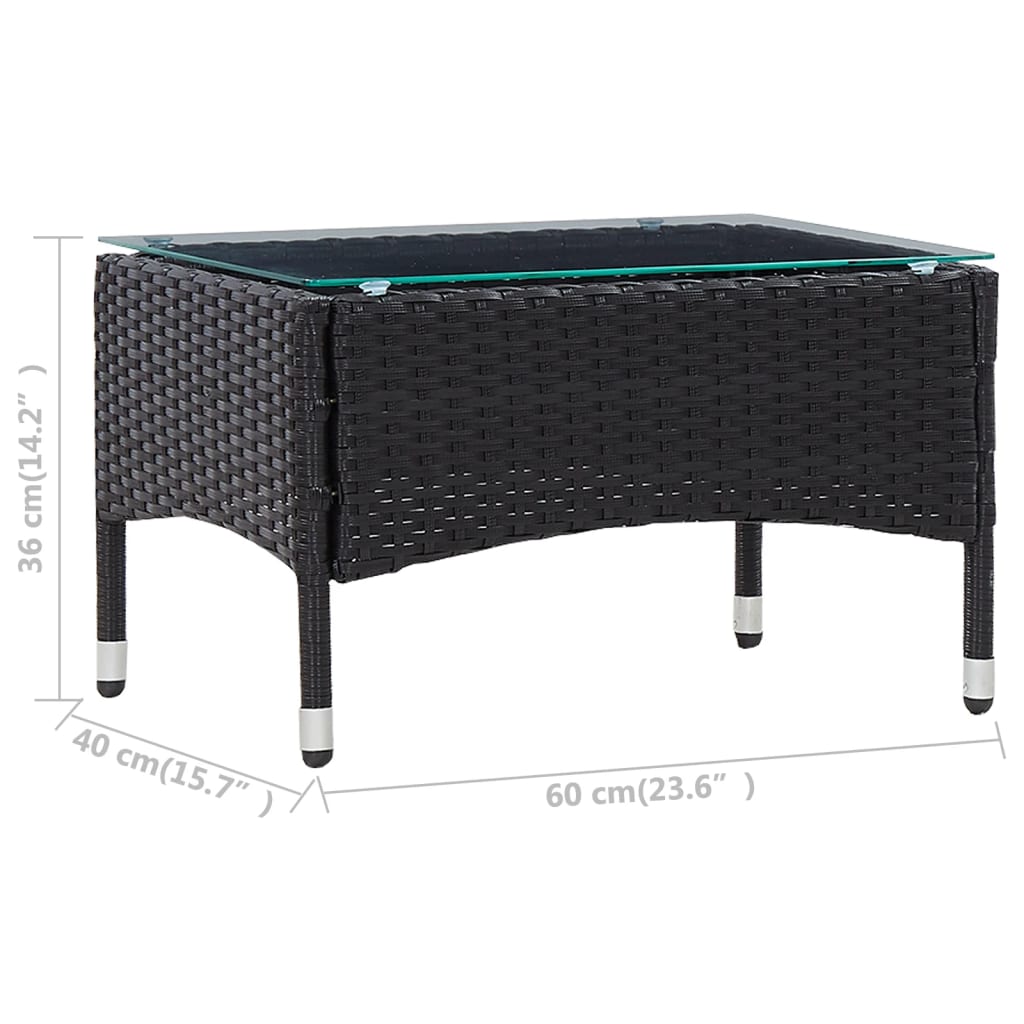 vidaXL kafijas galdiņš, melns, 60x40x36 cm, PE rotangpalma