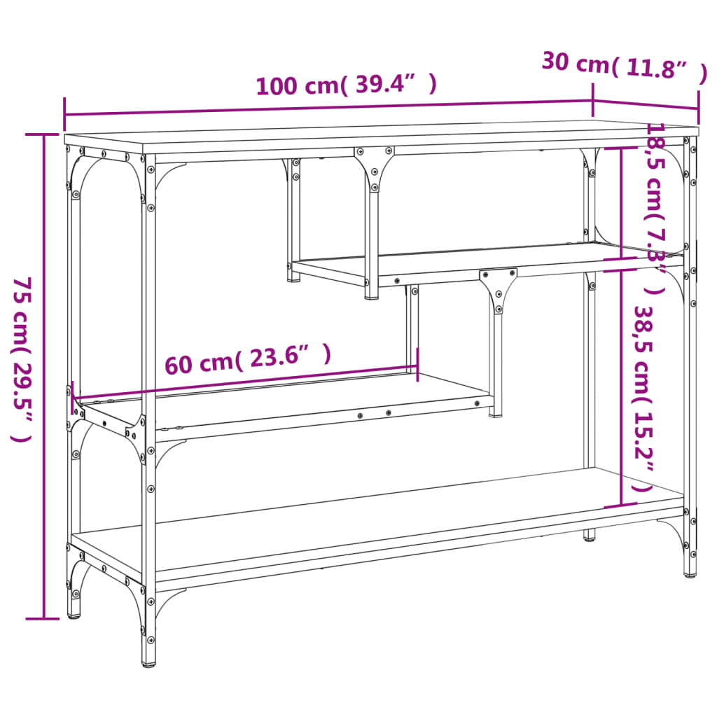 vidaXL konsoles galdiņš, ozolkoka, 100x30x75 cm, inženierijas koks