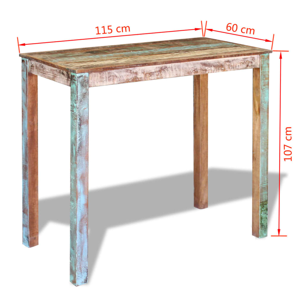 vidaXL bāra galds, pārstrādāts masīvkoks, 115x60x107 cm