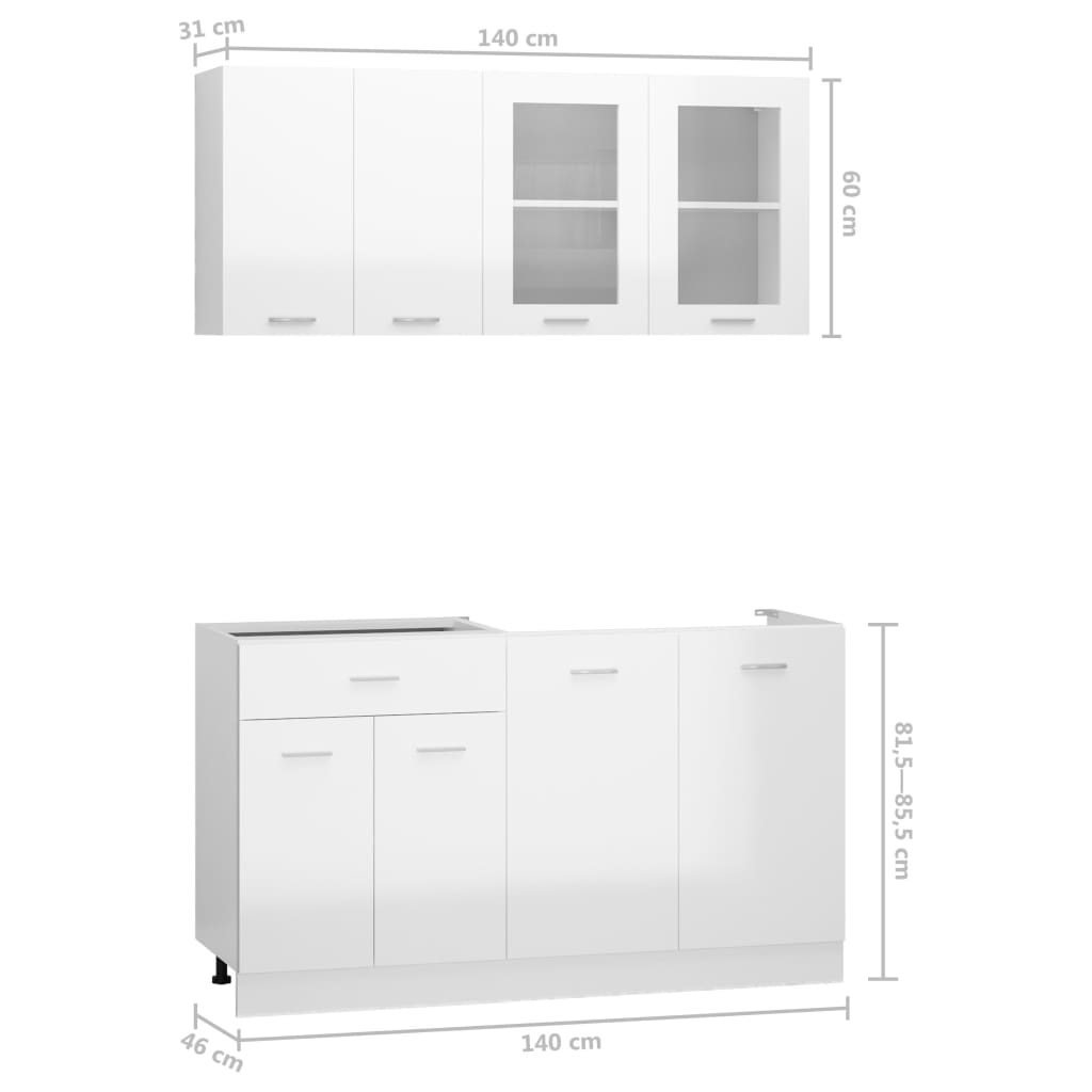 vidaXL 4-daļīgs virtuves skapīšu komplekts, balts, skaidu plāksne
