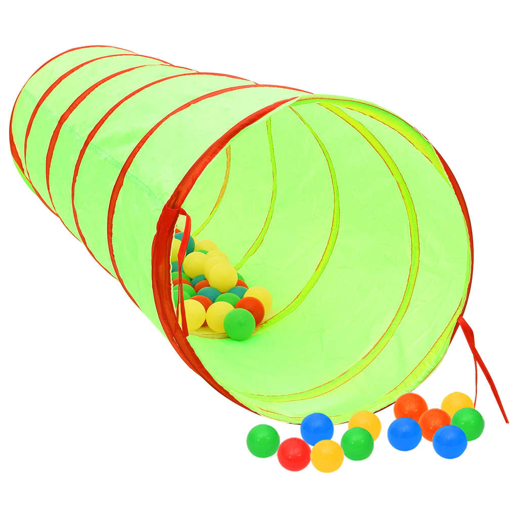 vidaXL bērnu rotaļu tunelis ar 250 bumbiņām, 175 cm, zaļš poliesters