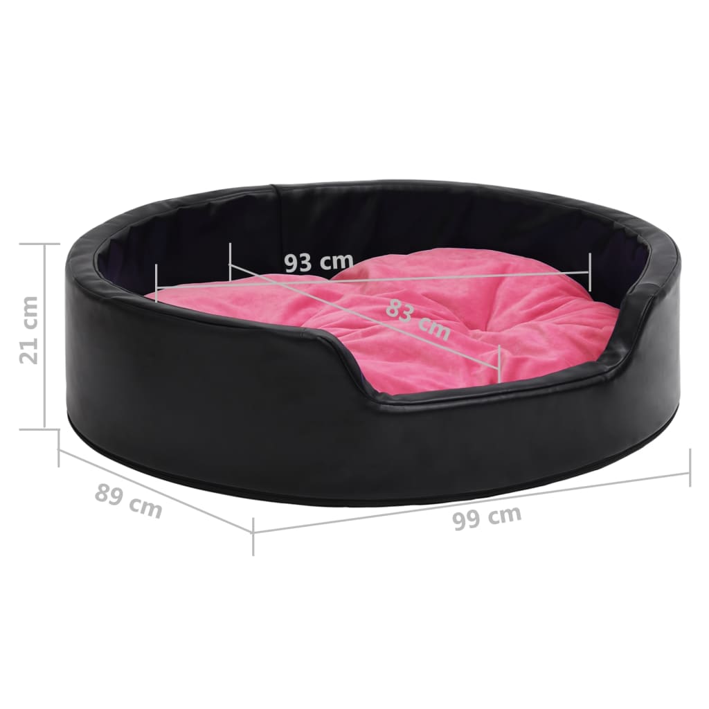vidaXL suņu gulta, melna ar rozā, 99x89x21 cm, plīšs, mākslīgā āda