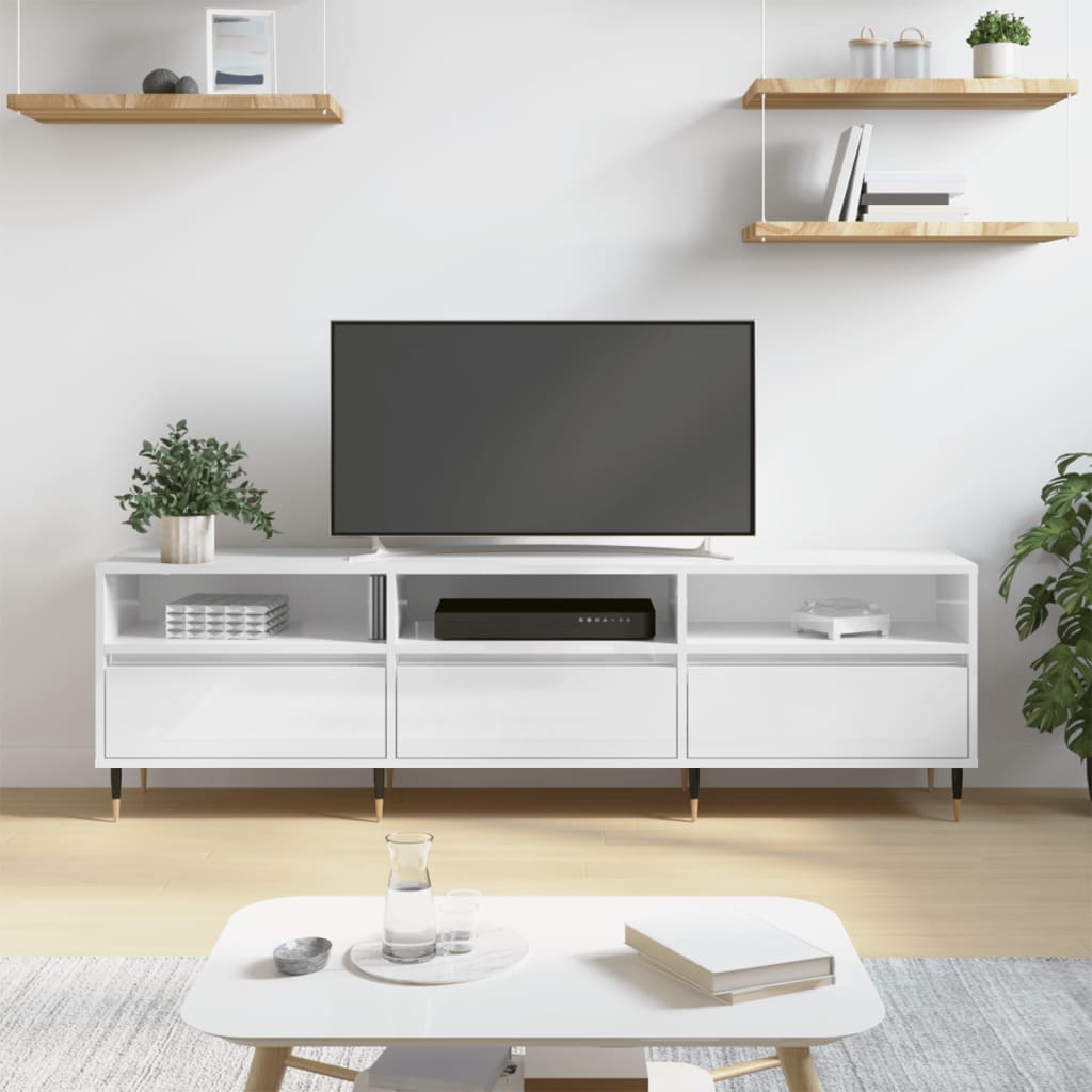 vidaXL TV skapītis, spīdīgi balts, 150x30x44,5 cm, inženierijas koks