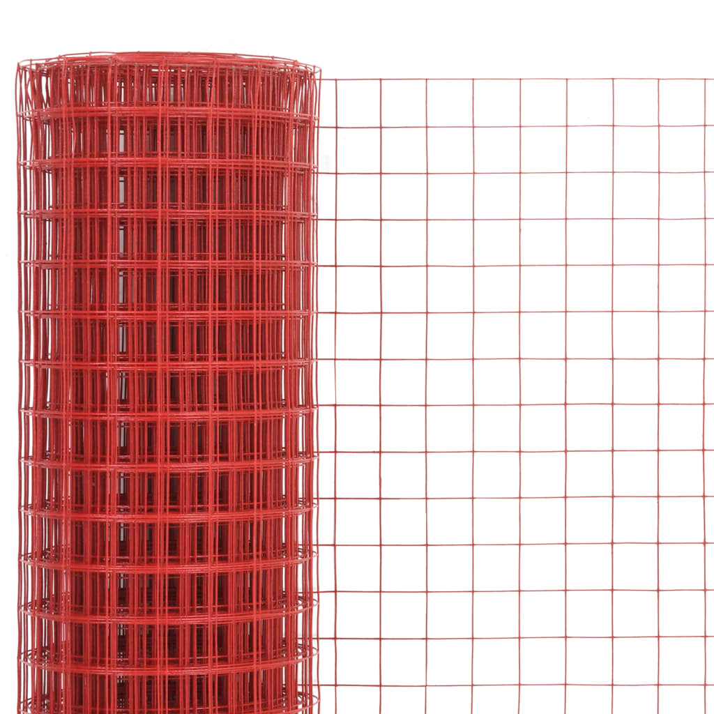 vidaXL stiepļu žogs, tērauds ar PVC pārklājumu, 10x1,5 m, sarkans