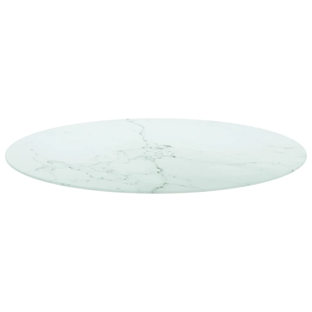 vidaXL galda virsma, balta, Ø90x1 cm, stikls ar marmora dizainu