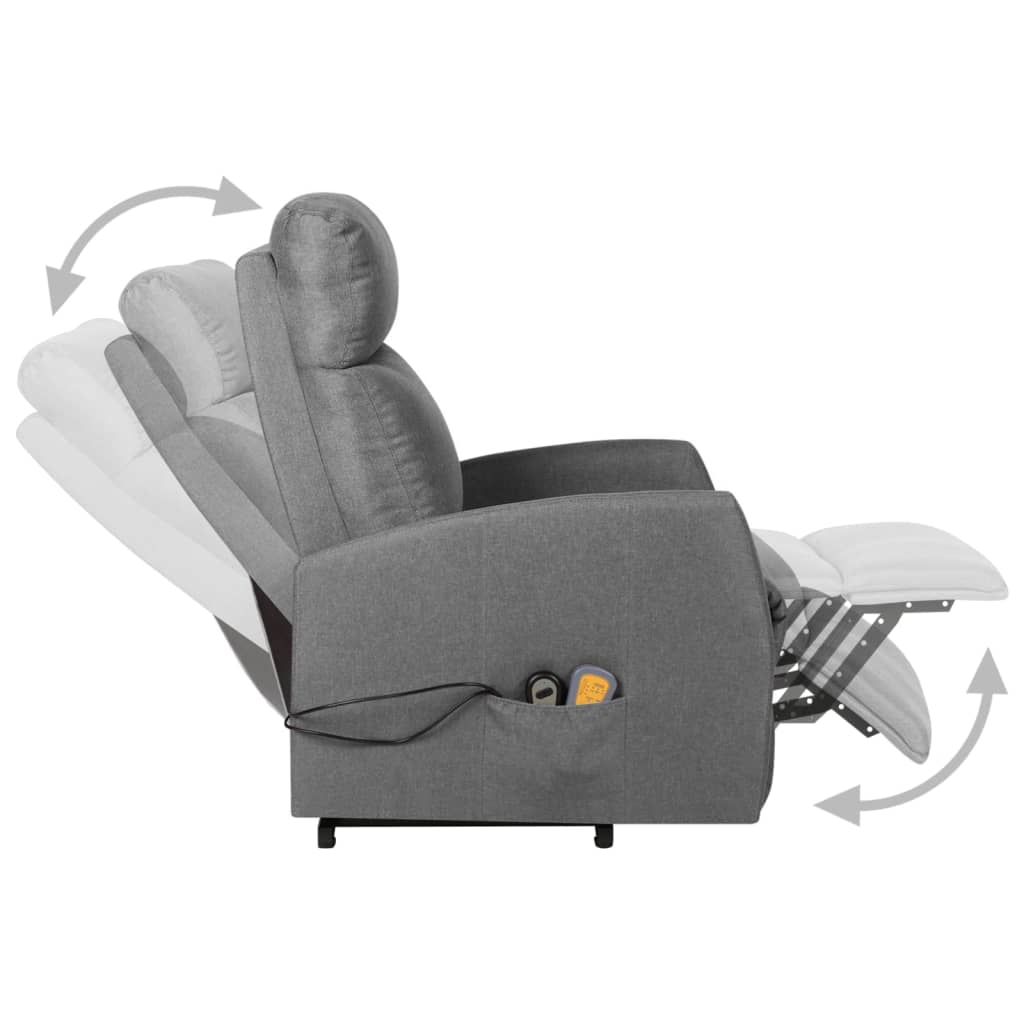 vidaXL masāžas krēsls, paceļams, gaiši pelēks audums