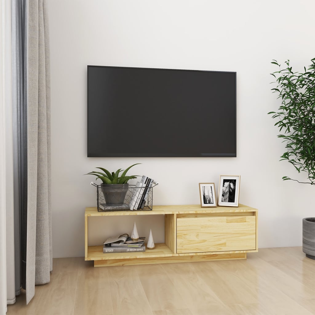 vidaXL TV skapītis, balts, 110x30x33,5 cm, priedes masīvkoks