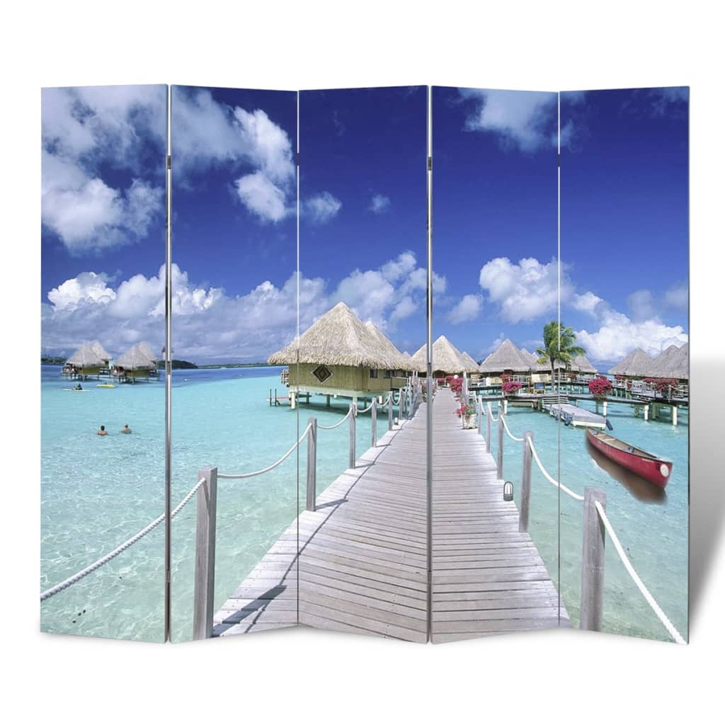 vidaXL istabas aizslietnis, 200x170 cm, saliekams, pludmales ainava