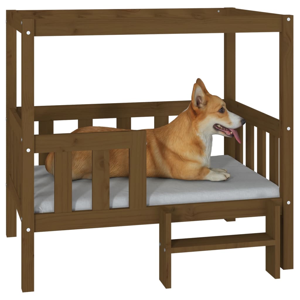 vidaXL suņu gulta, medus brūna, 95,5x73,5x90 cm, priedes masīvkoks
