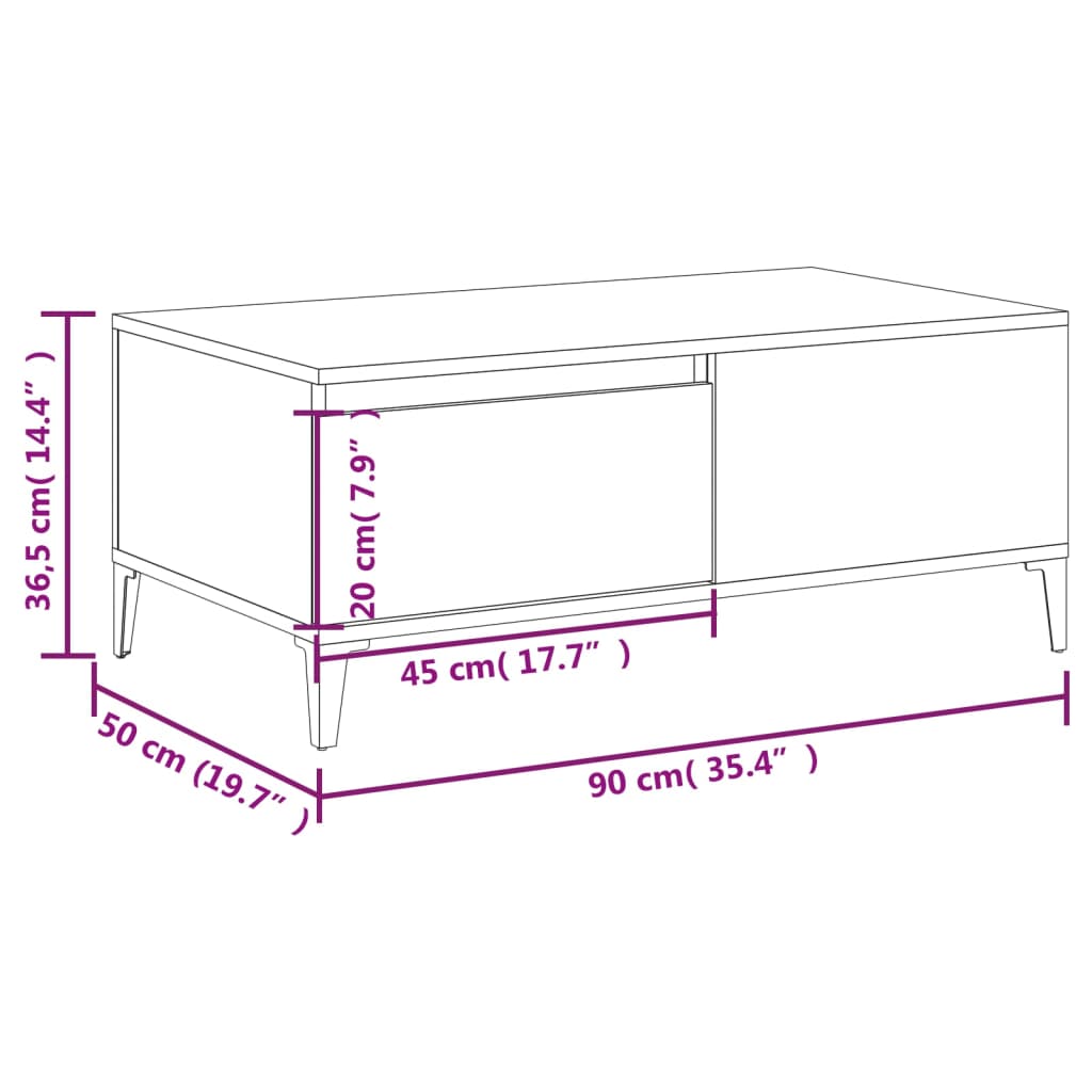 vidaXL kafijas galdiņš, balts, 90x50x36,5 cm, inženierijas koks