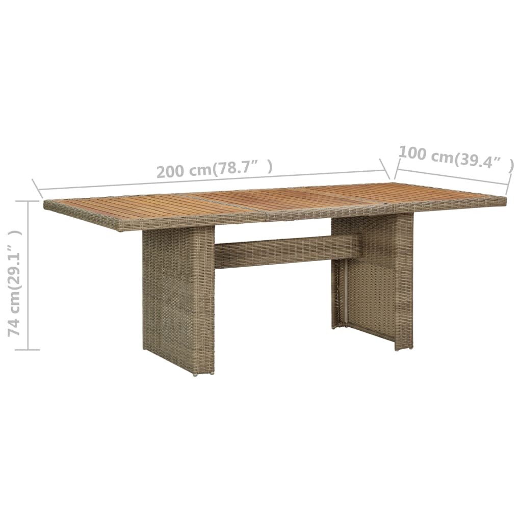 vidaXL dārza galds, 200x100x74 cm, brūna PE rotangpalma