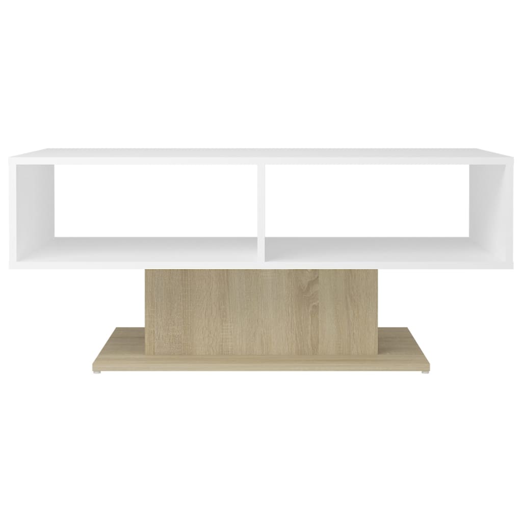 vidaXL kafijas galdiņš, balts, ozola, 103,5x50x44,5 cm, skaidu plāksne