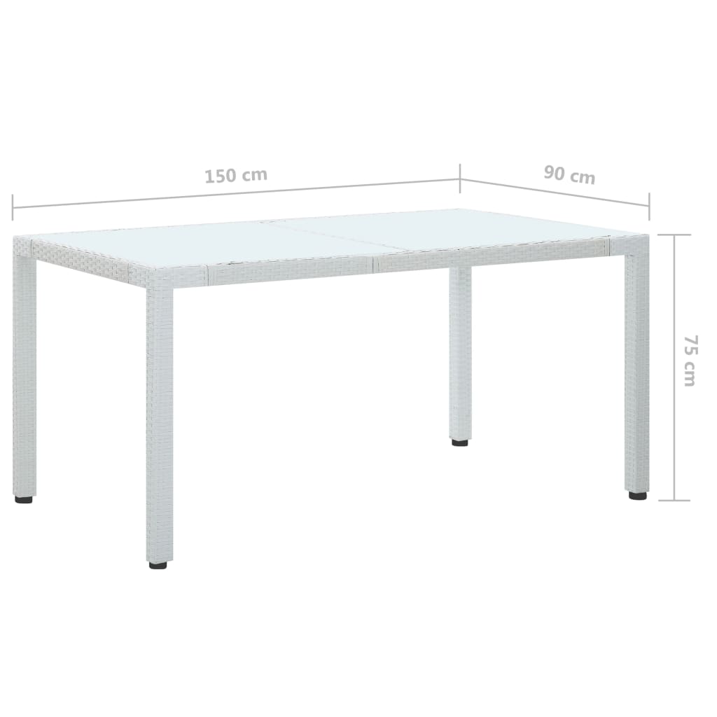 vidaXL dārza galds, balts, 150x90x75 cm, PE rotangpalma