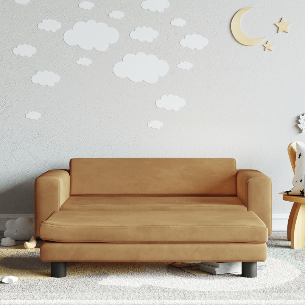 vidaXL bērnu dīvāns ar soliņu, brūns, 100x50x30 cm, samts