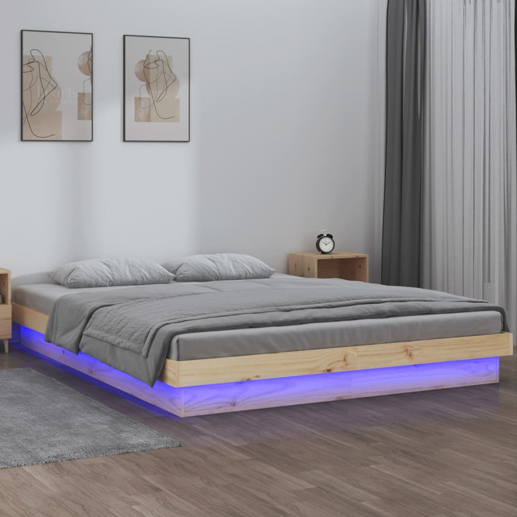 vidaXL gultas rāmis, LED, 160x200 cm, masīvkoks