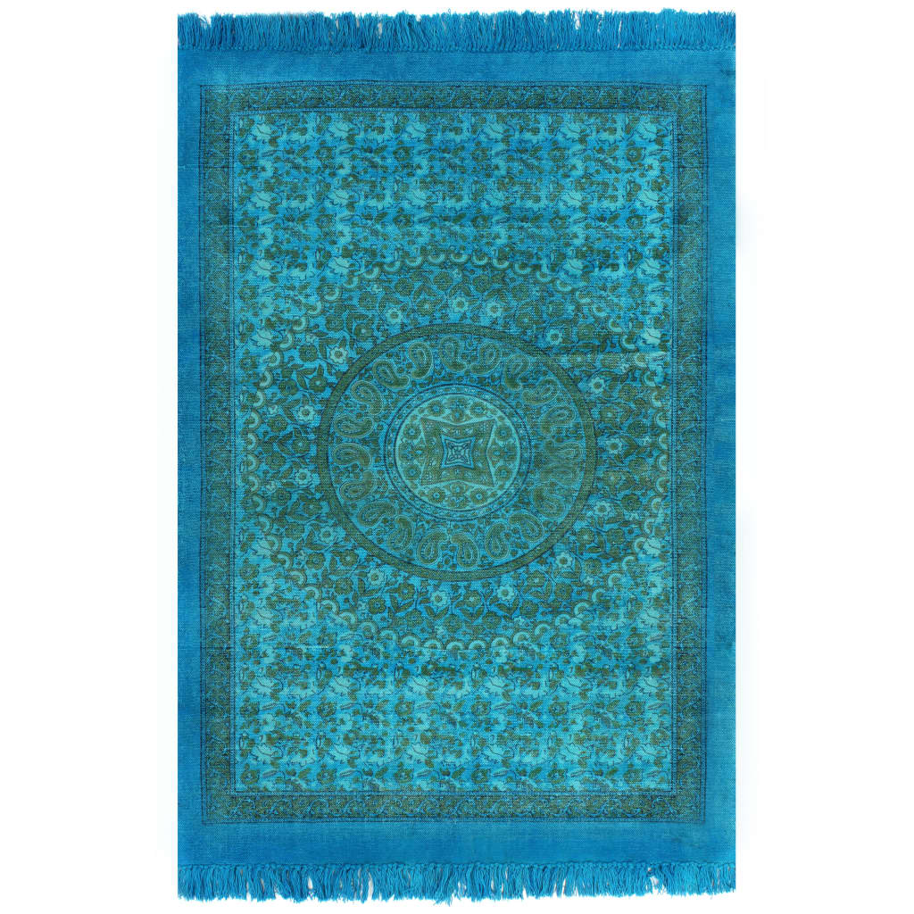 vidaXL kilim paklājs ar rakstu, 160x230 cm, kokvilna, tirkīzzils