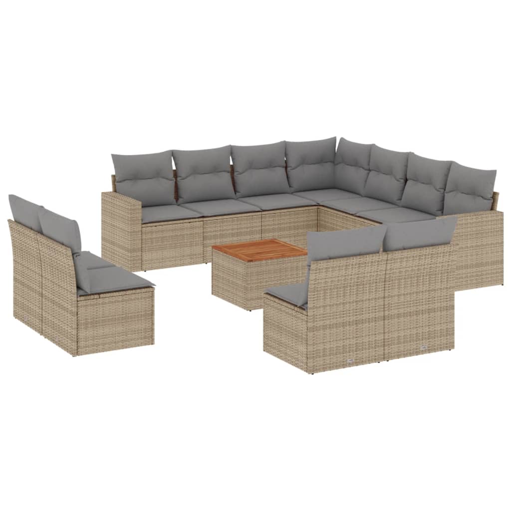 vidaXL 12-daļīgs dārza dīvāna komplekts, matrači, bēša PE rotangpalma