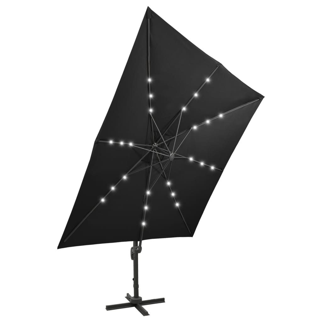 vidaXL saulessargs ar kātu un LED gaismām, 300 cm, melns