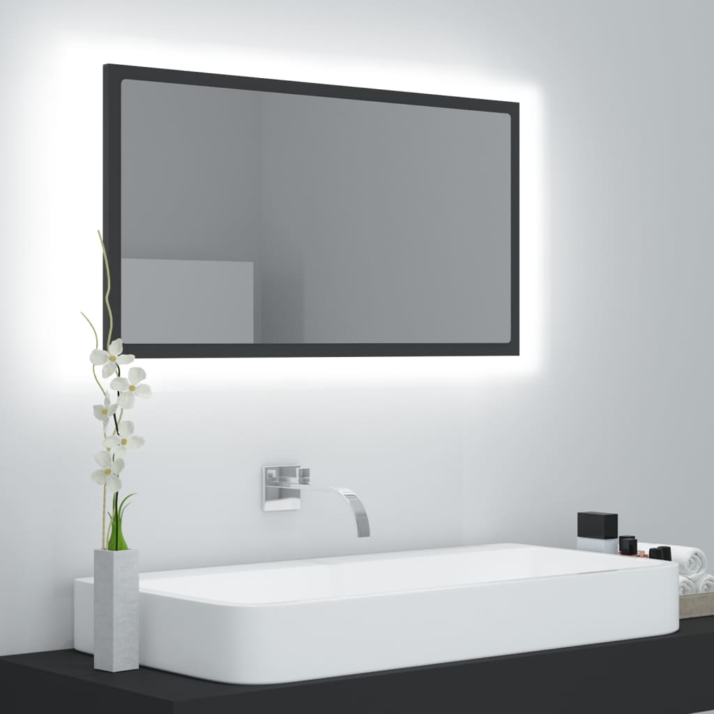 vidaXL vannasistabas spogulis ar LED, pelēks, 80x8,5x37 cm, akrils