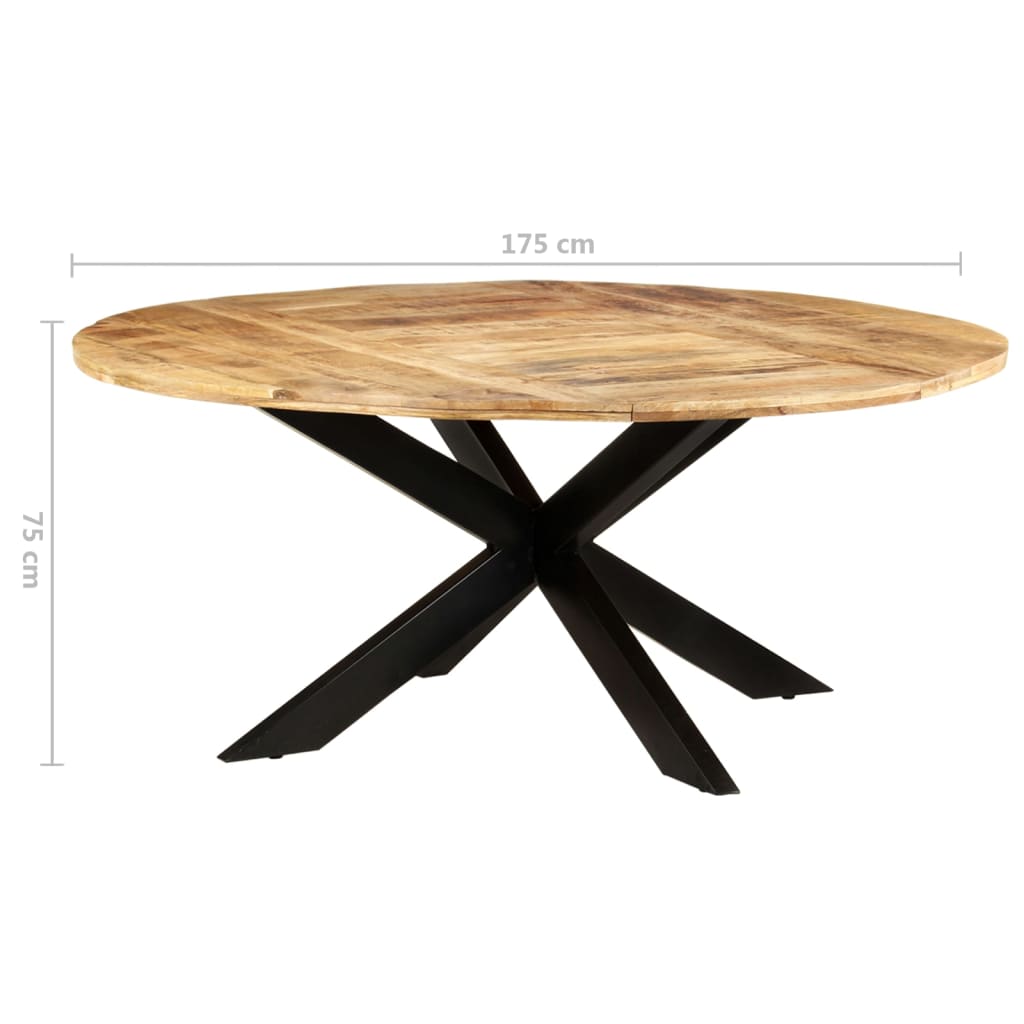 vidaXL virtuves galds, apaļš, 175x75 cm, neapstrādāts mango koks
