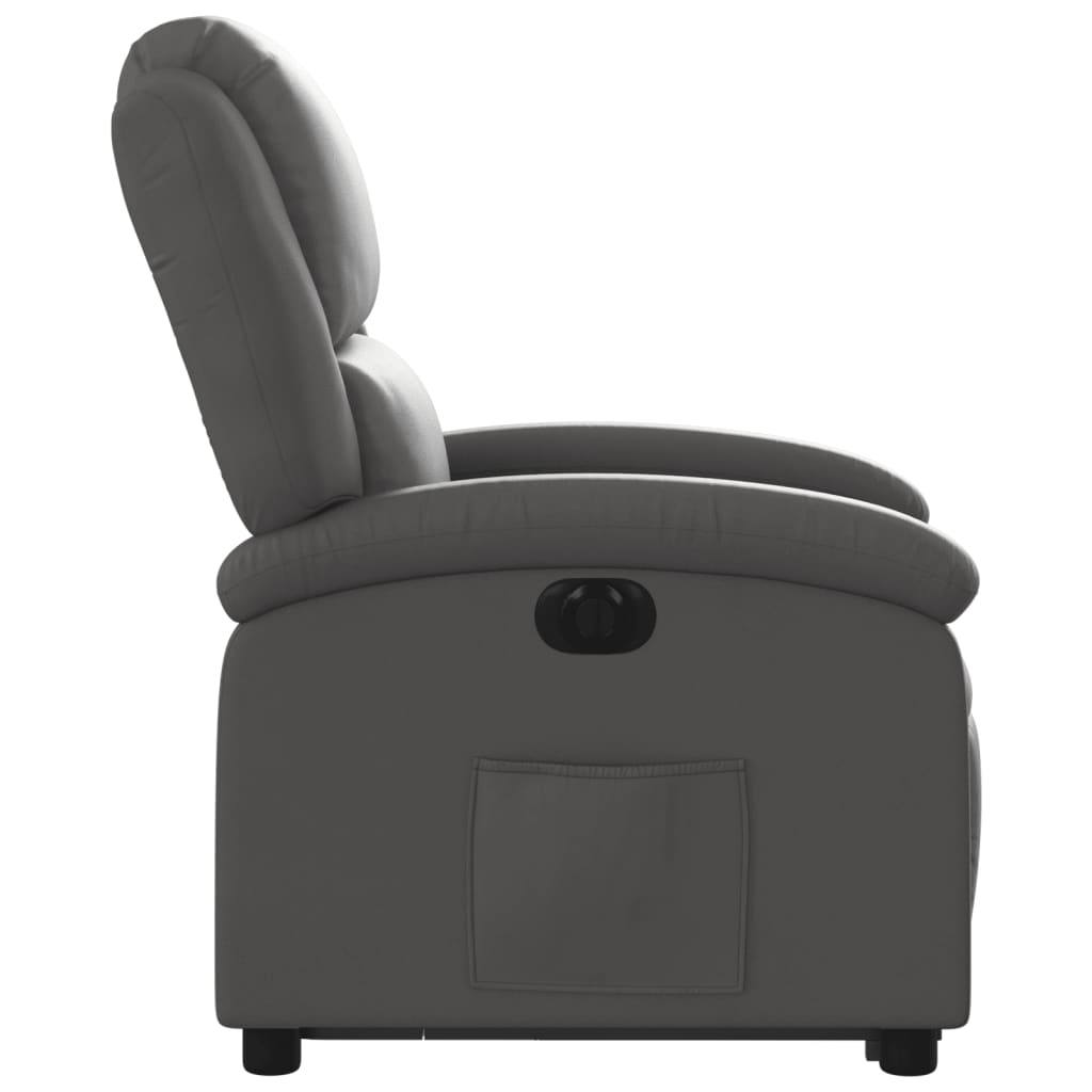 vidaXL elektrisks atpūtas krēsls, paceļams, pelēka dabīgā āda