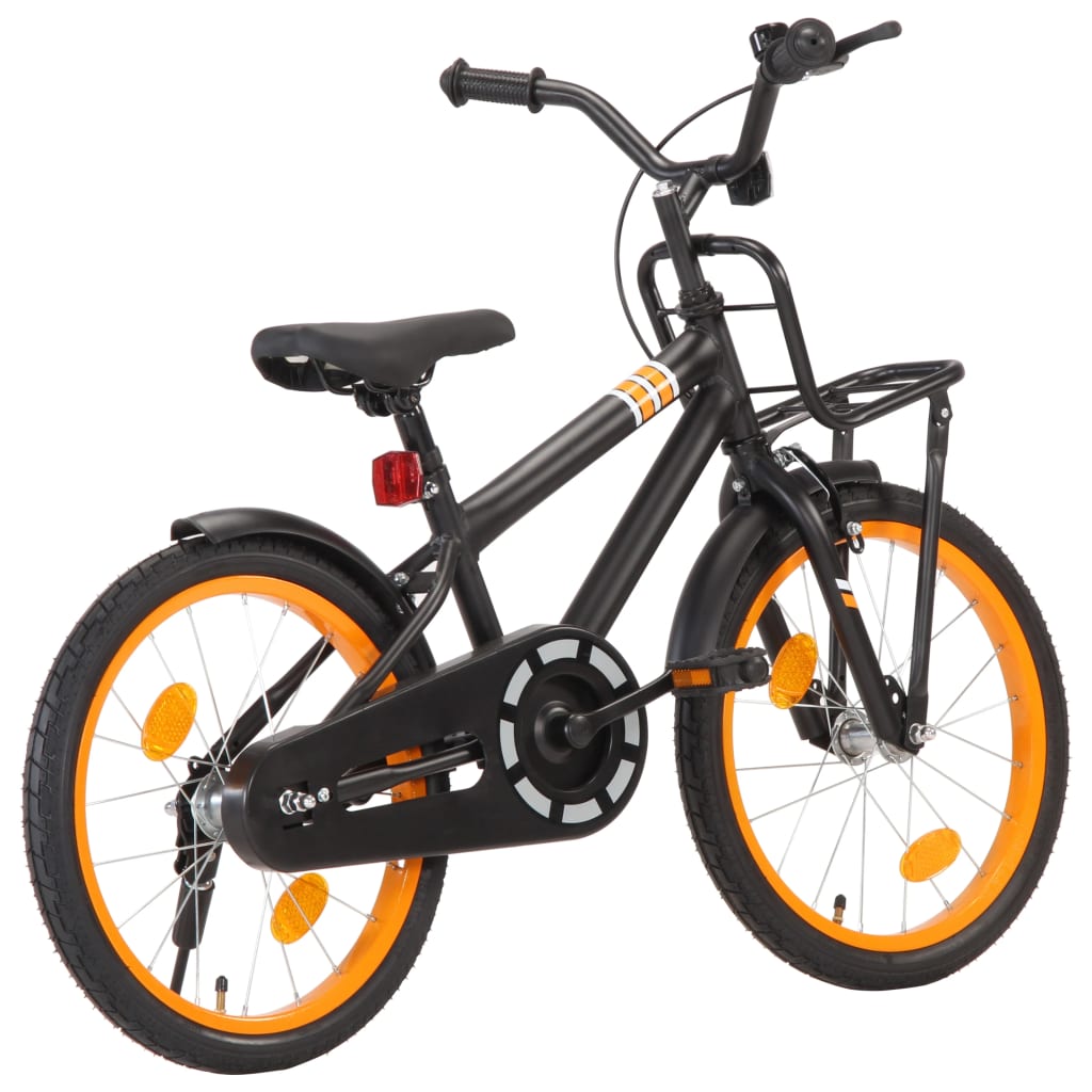 vidaXL bērnu velosipēds ar priekšējo bagāžnieku, 18", oranžs ar melnu