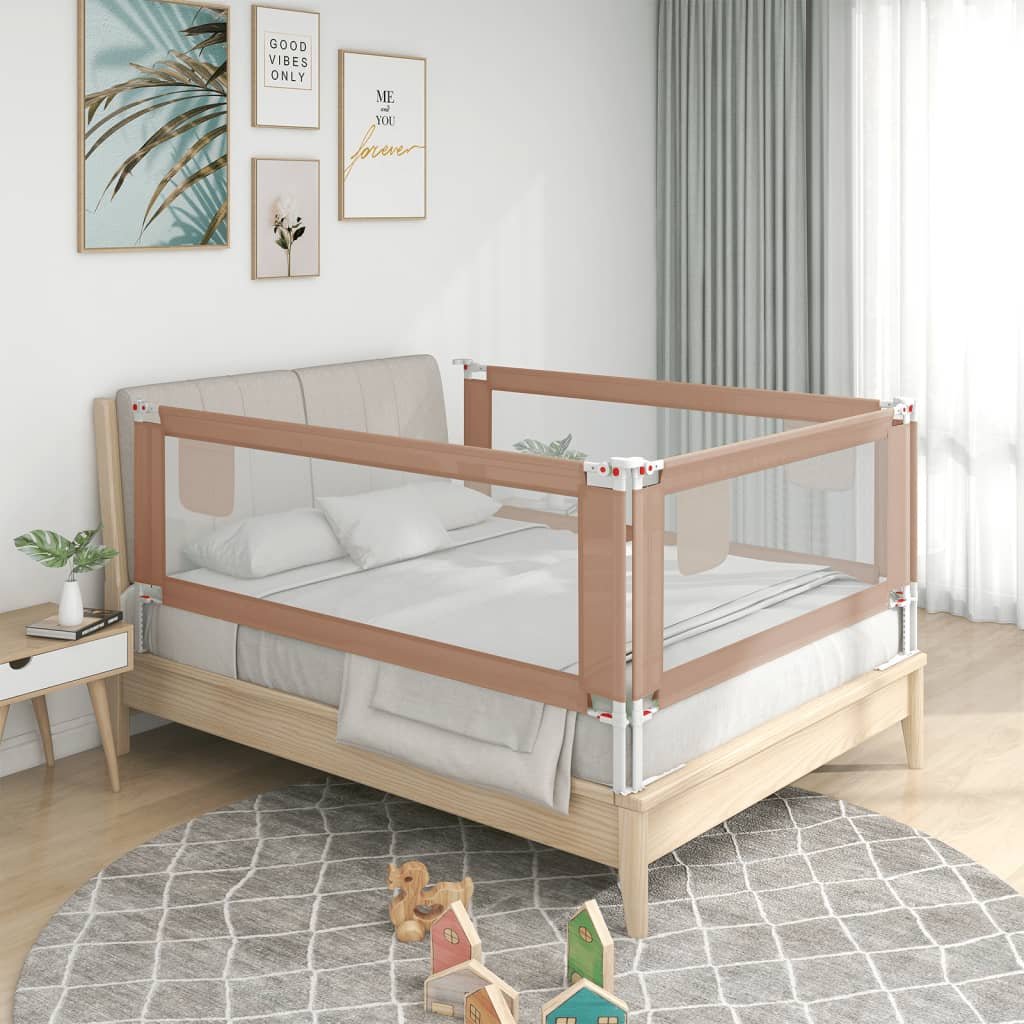 vidaXL bērnu gultas aizsargbarjera, pelēkbrūna, 190x25 cm, audums
