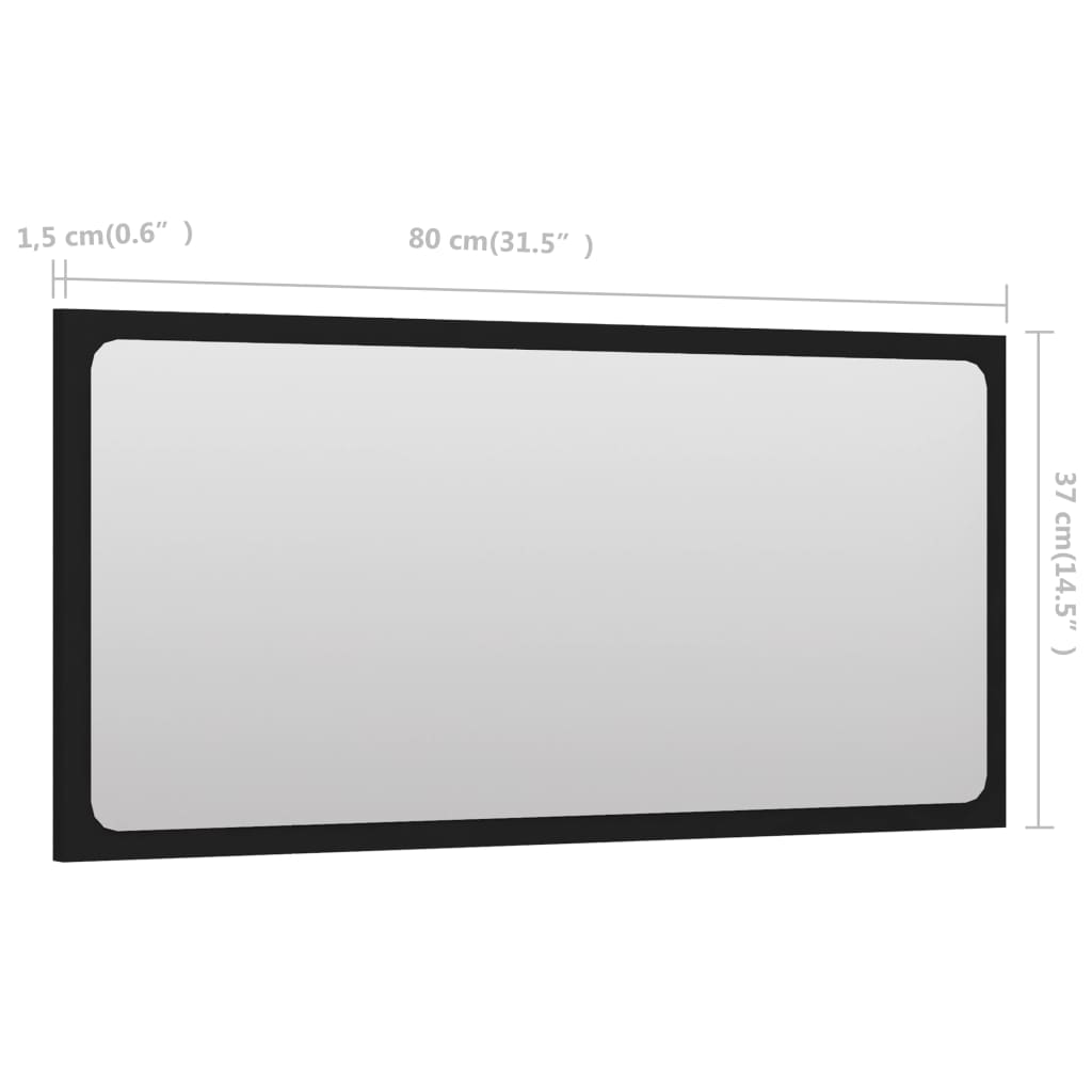 vidaXL vannasistabas spogulis, melns, 80x1,5x37 cm, skaidu plātne