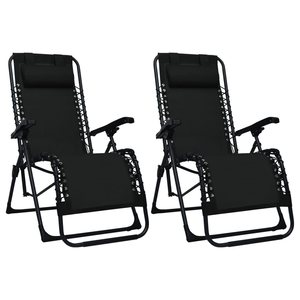 vidaXL salokāmi pludmales krēsli, 2 gab., melns tekstilēns