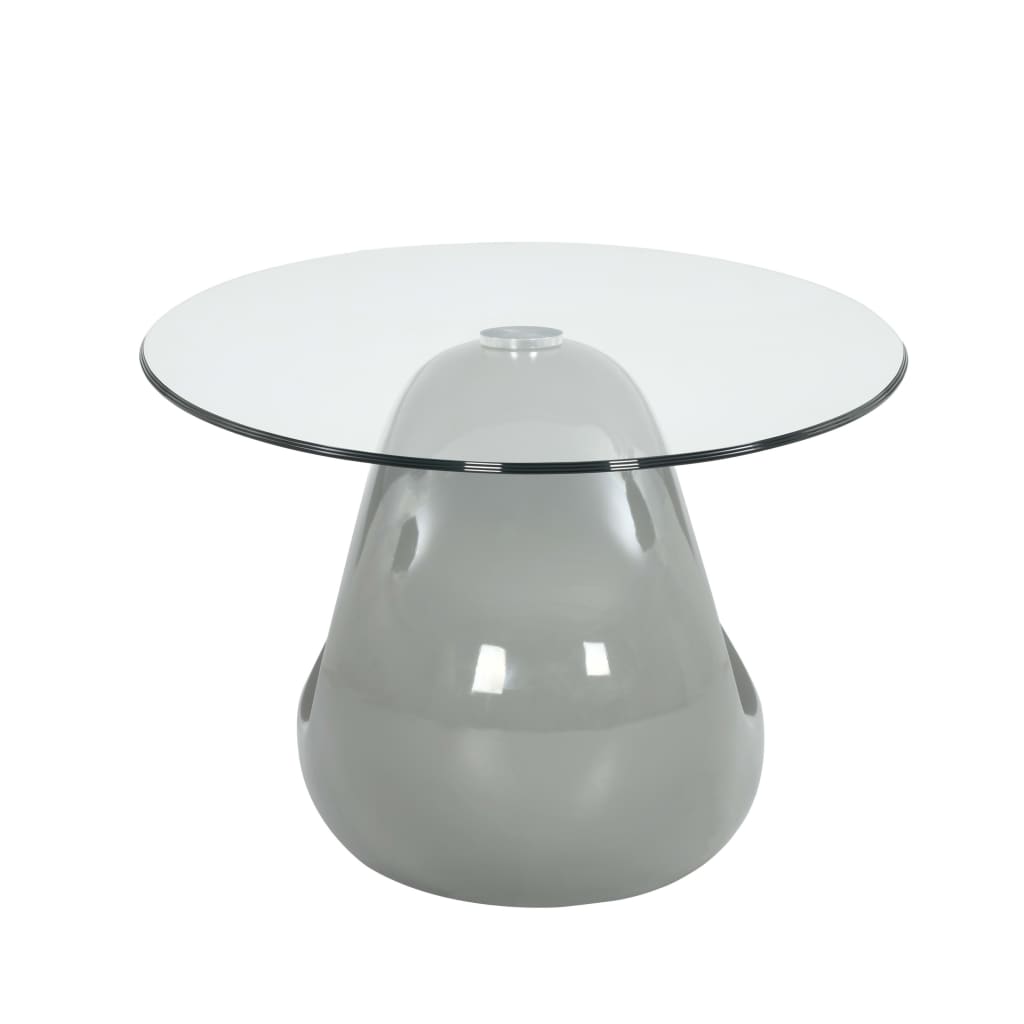 vidaXL kafijas galdiņš ar ovālas formas stikla virsmu, spīdīgi pelēks
