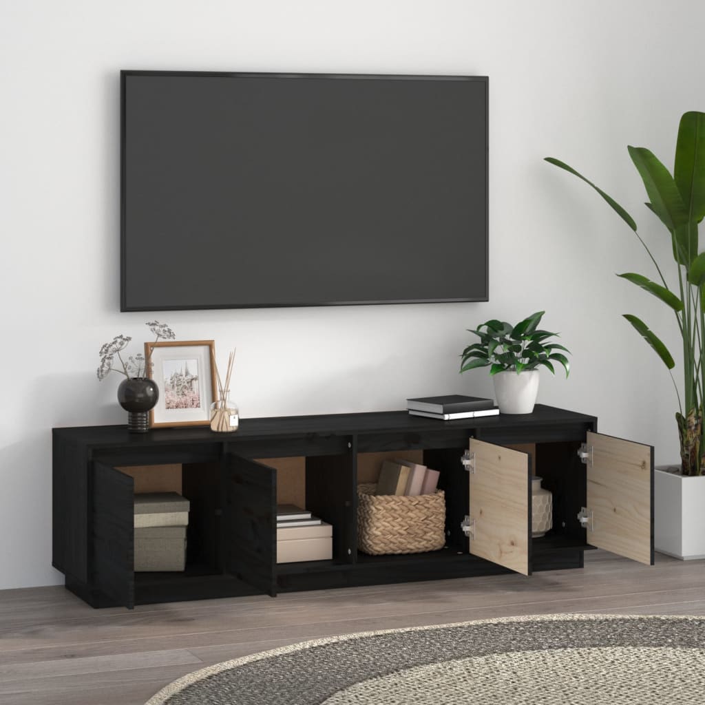 vidaXL TV skapītis, melns, 156x37x45 cm, priedes masīvkoks