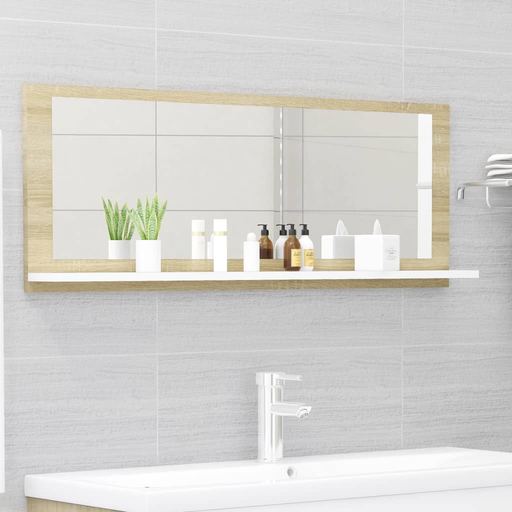 vidaXL vannasistabas spogulis, baltā un ozolkoka krāsā, 100x10,5x37cm