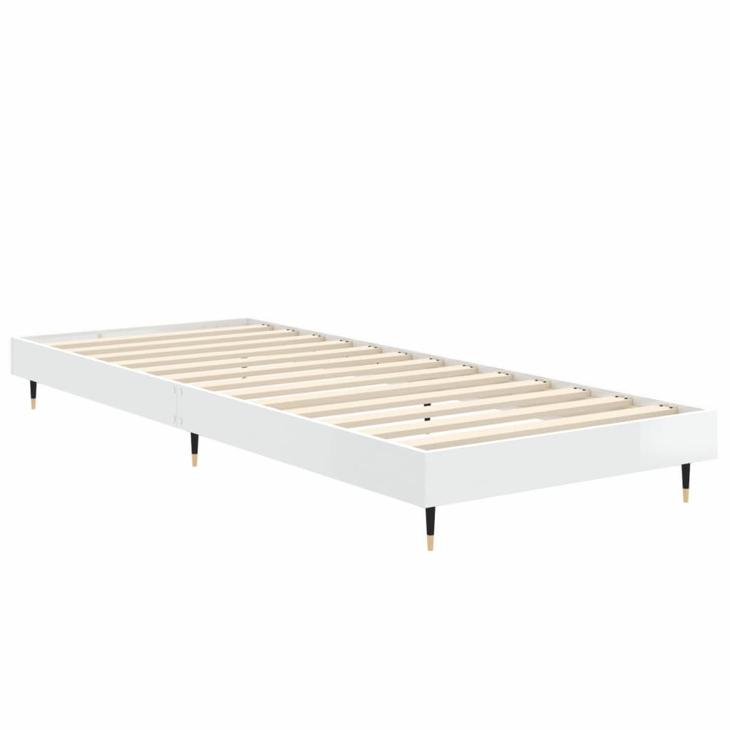 vidaXL gultas rāmis, spīdīgi balts, 75x190 cm, inženierijas koks