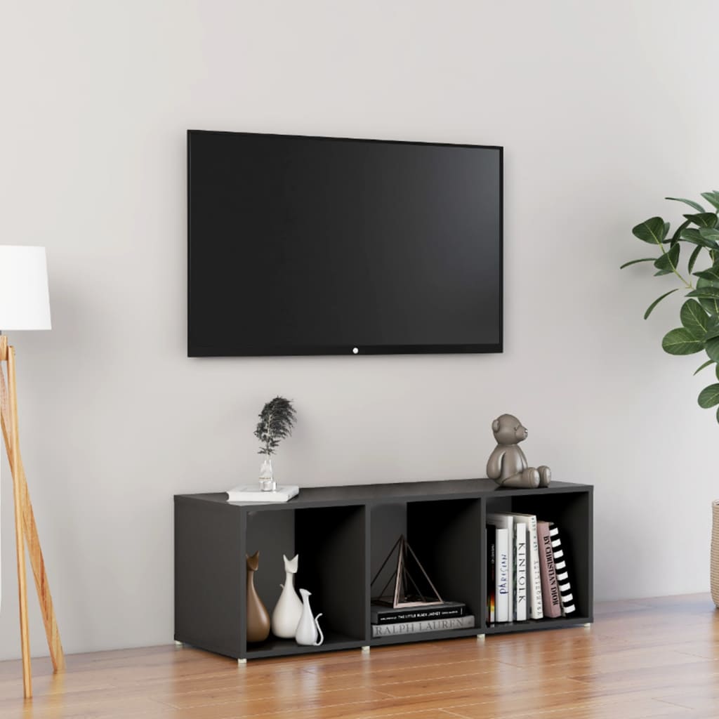 vidaXL TV plaukts, pelēks, 107x35x37 cm, skaidu plāksne