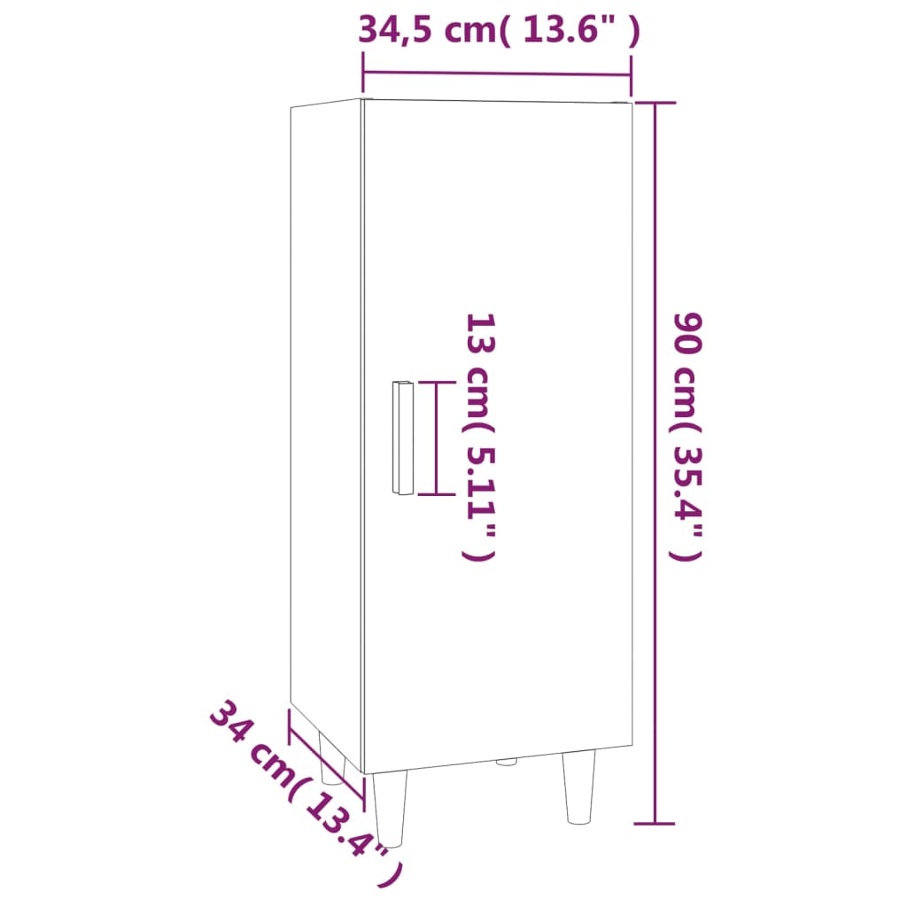 vidaXL kumode, balta, 34,5x34x90 cm, inženierijas koks