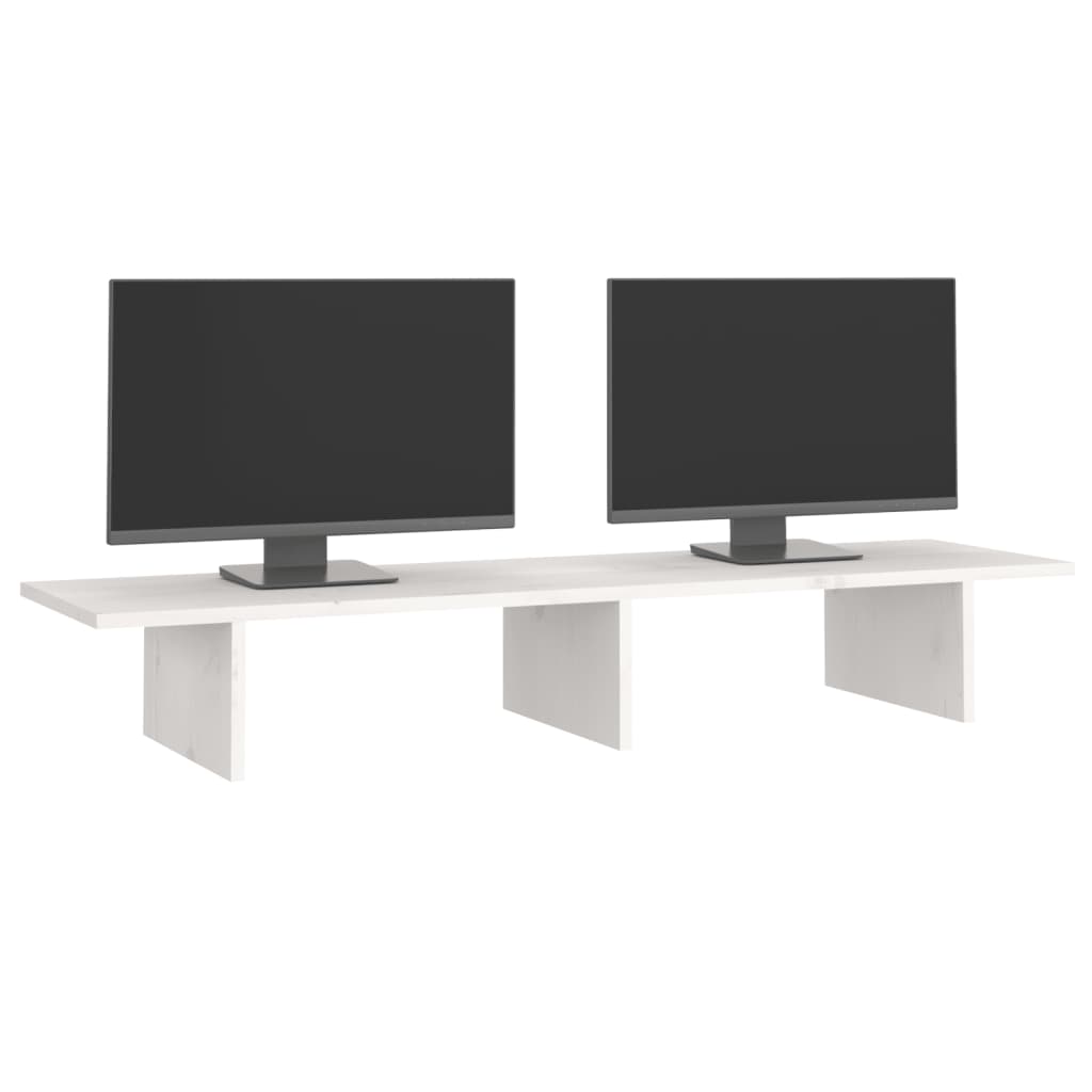 vidaXL monitora paliktnis, balts, 100x27x15 cm, priedes masīvkoks