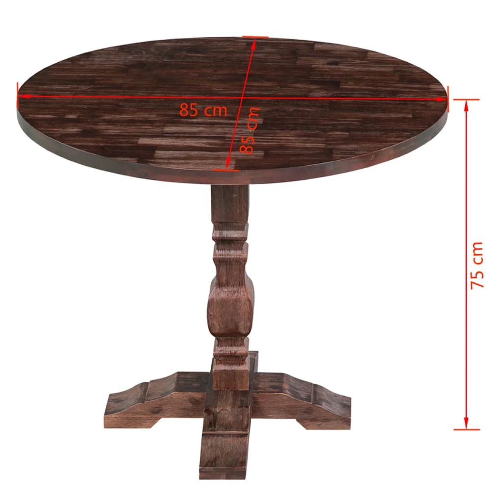 vidaXL virtuves galds, apaļš, 85x75 cm, akācijas masīvkoks