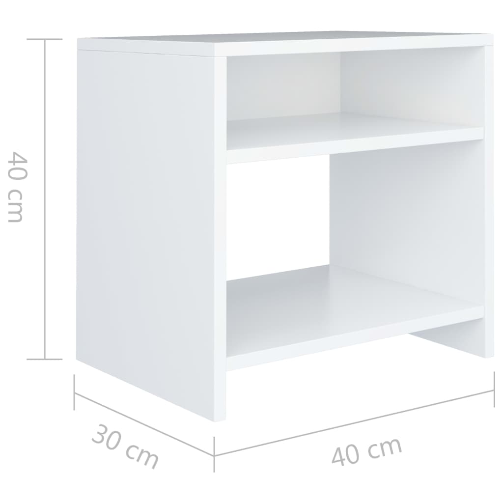 vidaXL naktsskapīši, 2 gab., 40x30x40 cm, balti, skaidu plāksne