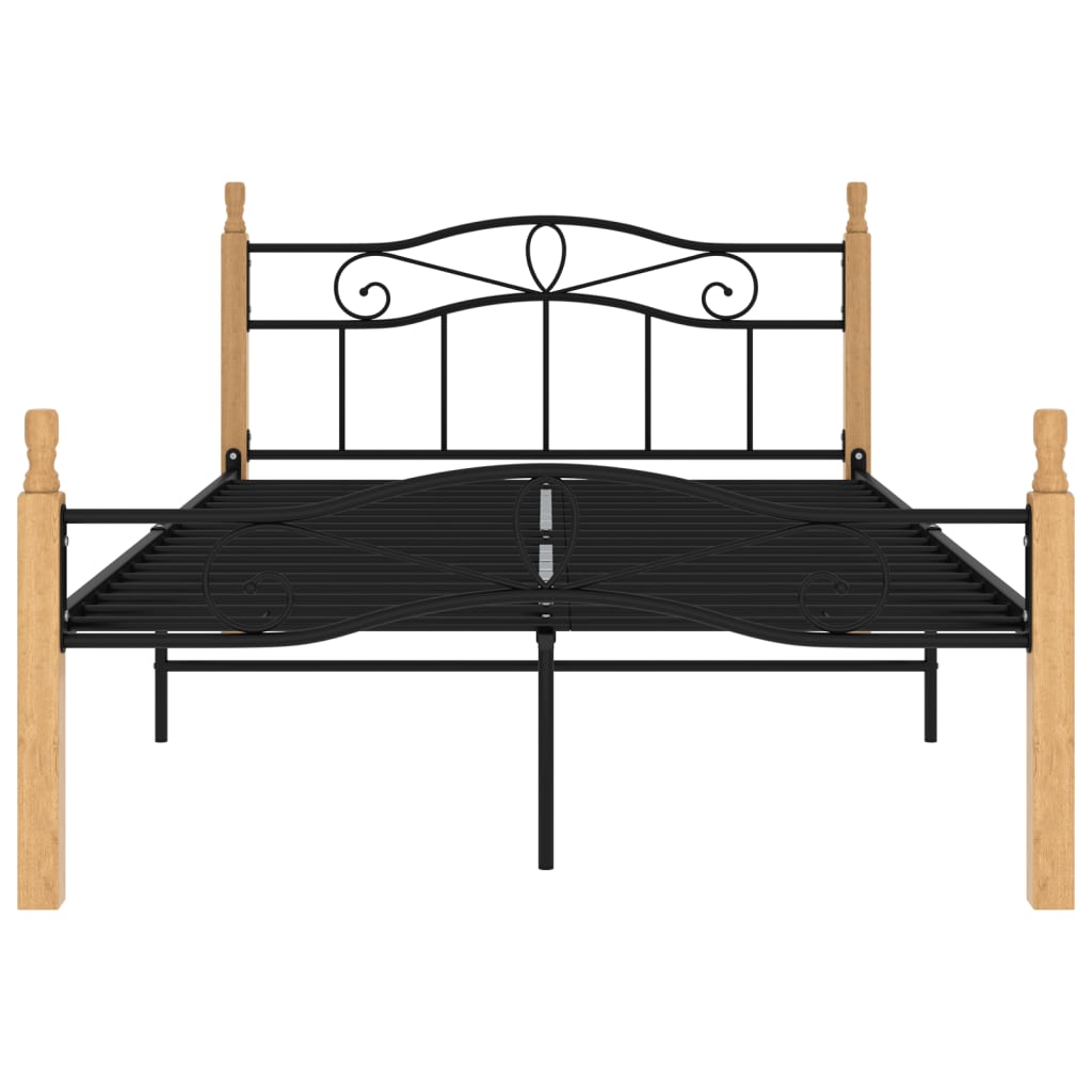 vidaXL gultas rāmis, melns, metāls un ozola masīvkoks, 120x200 cm