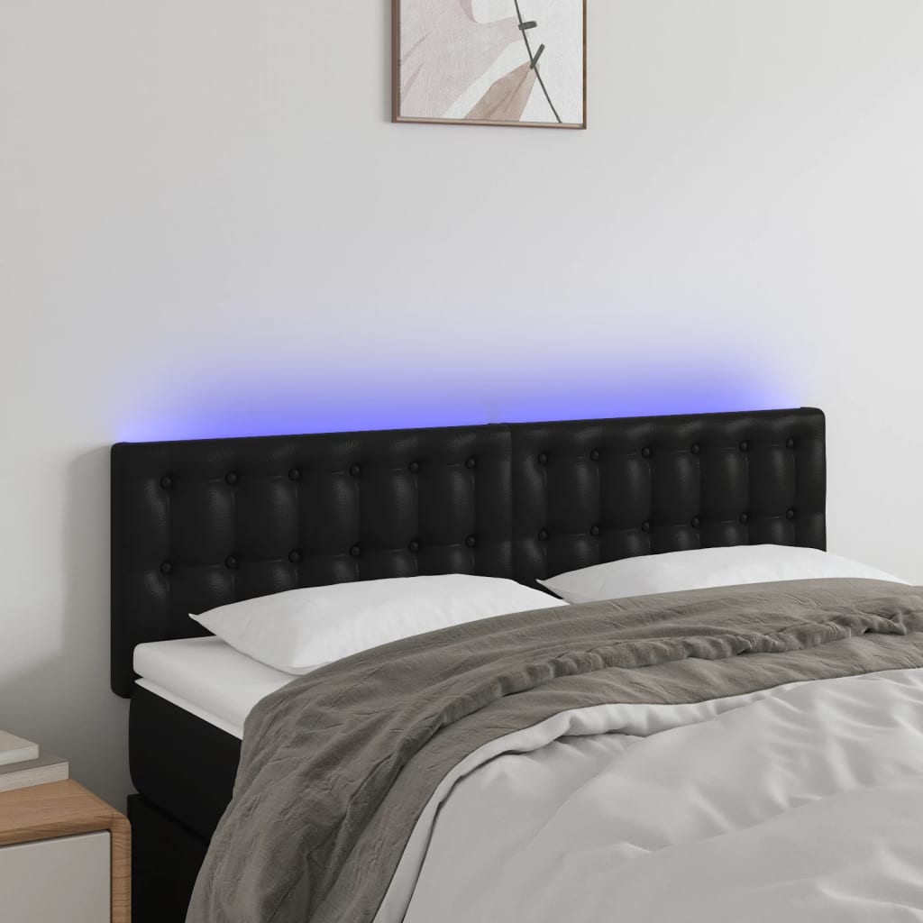 vidaXL gultas galvgalis ar LED, 144x5x78/88 cm, melna mākslīgā āda