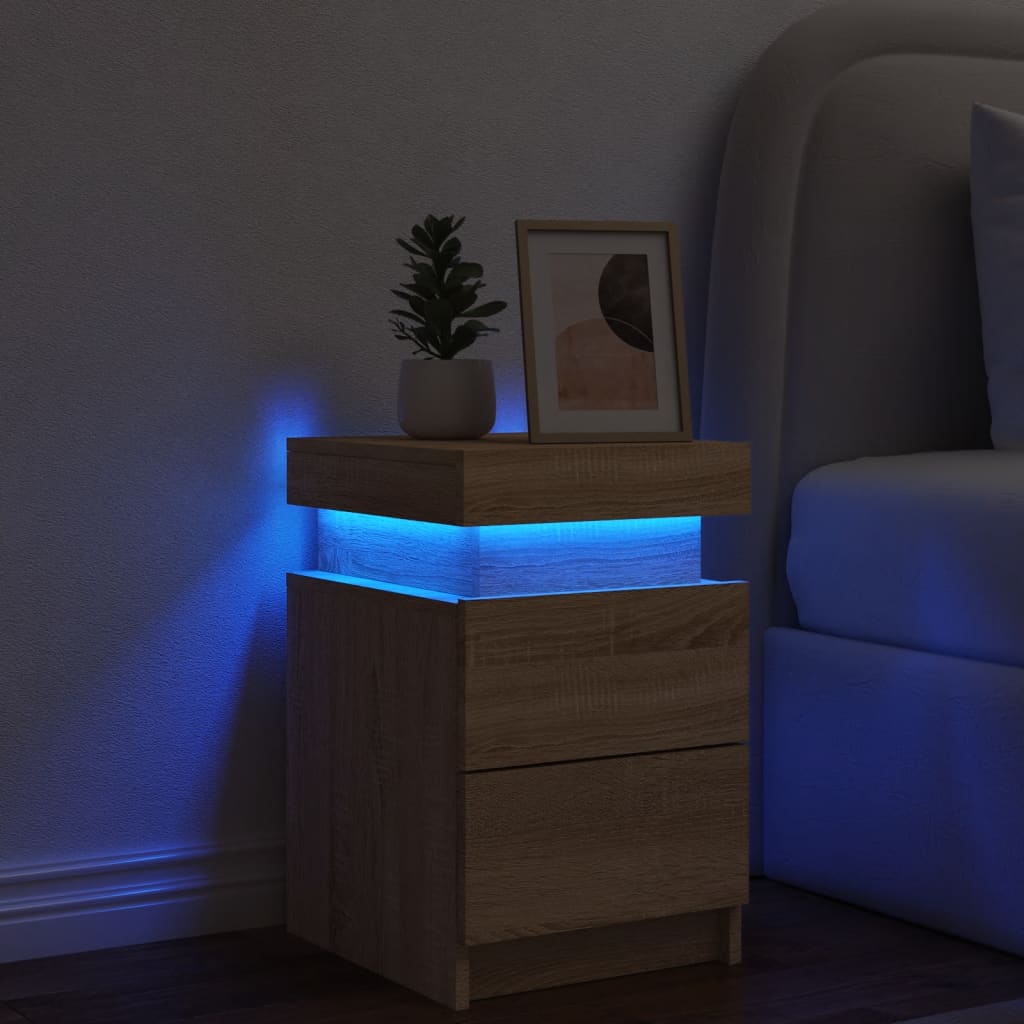 vidaXL naktsskapītis ar LED lampiņām, ozolkoka krāsa, 35x39x55 cm