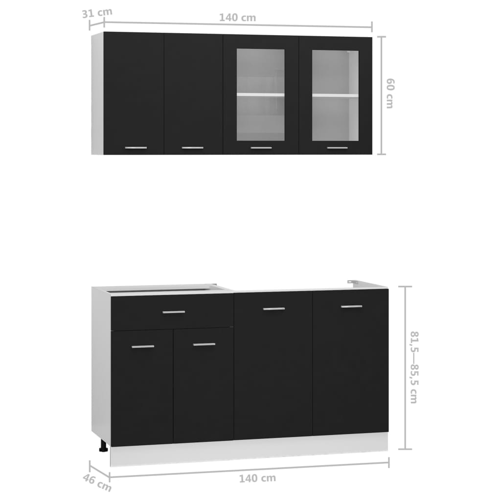 vidaXL 4-daļīgs virtuves skapīšu komplekts, melns, kokskaidu plāksne