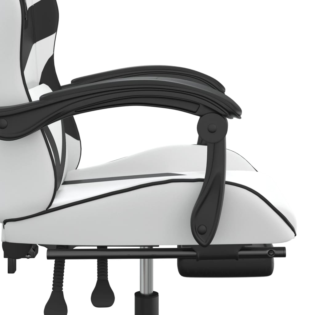 vidaXL datorspēļu krēsls ar kāju balstu, balta un melna mākslīgā āda