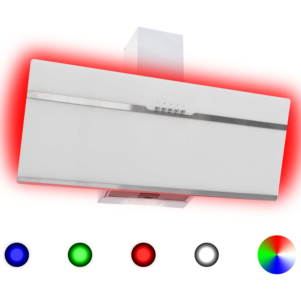 vidaXL RGB tvaika nosūcējs, LED, 90 cm, tērauds un rūdīts stikls